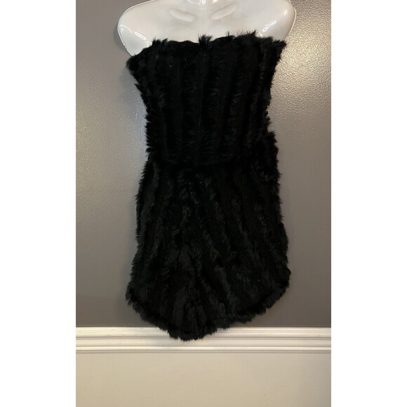 Louise Paris Dress Womens Medium Black Rabbit Fur Strapless Tube Mini Soft Cozy - Picture 1 of 7